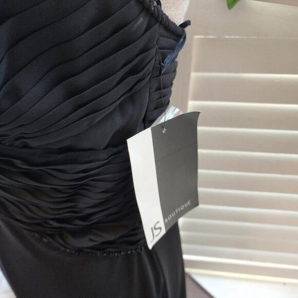 JS BOUTIQUE BLACK SEQUIN LONG V NECK DRESS WITH ROPE STRAPS TIE NEW SIZE 6 - Picture 7 of 8